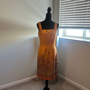 Ann Taylor Orange Embroidered Square-Neck Midi Dress